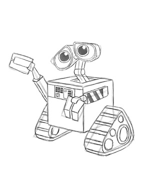 Step 16: Draw a cylinder that connects Wall-E's hand to his arm. The ...