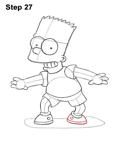 How to Draw Bart Simpson Full Body Skateboard Skater Skating 27