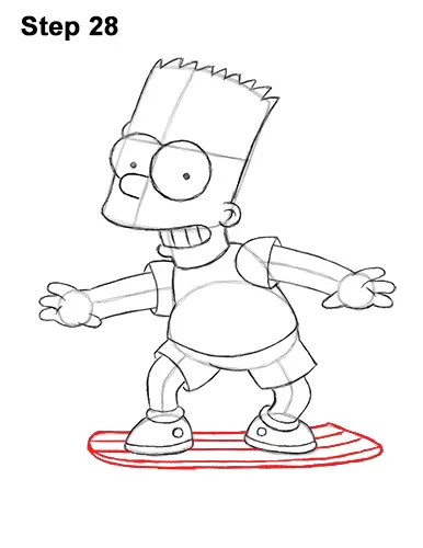 How to Draw Bart Simpson Full Body Skateboard Skater Skating 28