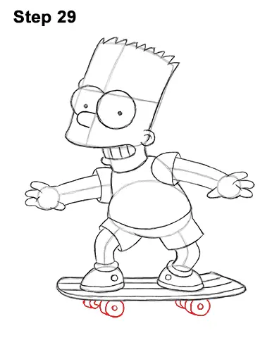 How to Draw Bart Simpson Full Body Skateboard Skater Skating 29