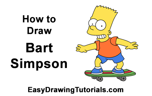 How to Draw Bart Simpson Full Body Skateboard Skater Skating