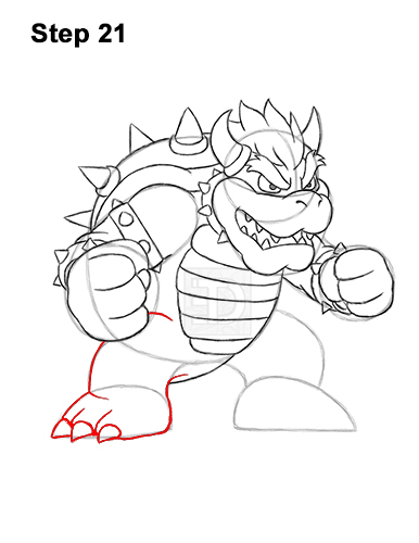 Bowser drawing guide step 21 How to Draw Bowser