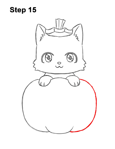 Draw a Cute Black Kitty in a Jack-O'-Lantern 15 How to Draw Cute Cartoon Black Cat Kitten Halloween Chibi Kawaii 15