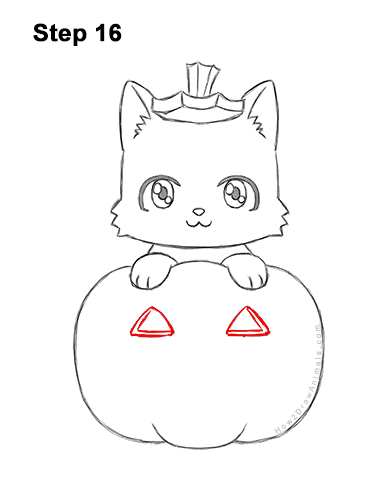 Draw a Cute Black Kitty in a Jack-O'-Lantern 16 How to Draw Cute Cartoon Black Cat Kitten Halloween Chibi Kawaii 16