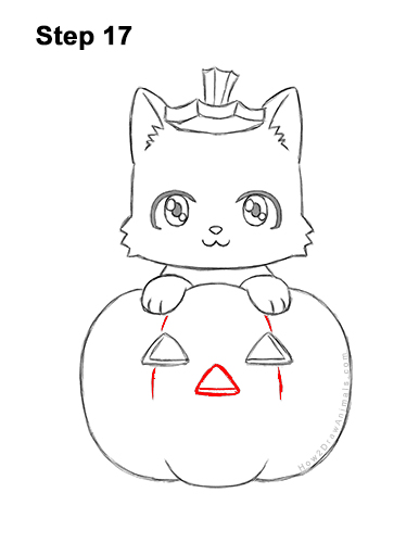 Draw a Cute Black Kitty in a Jack-O'-Lantern 17 How to Draw Cute Cartoon Black Cat Kitten Halloween Chibi Kawaii 17