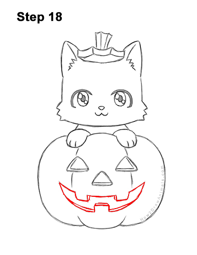 Draw a Cute Black Kitty in a Jack-O'-Lantern 18 How to Draw Cute Cartoon Black Cat Kitten Halloween Chibi Kawaii 18