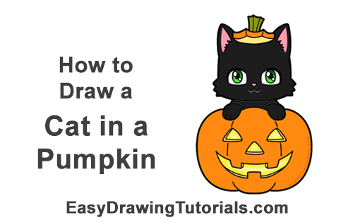 Draw a Cute Black Kitty in a Jack-O'-Lantern How to Draw Cute Cartoon Black Cat Kitten Halloween Chibi Kawaii