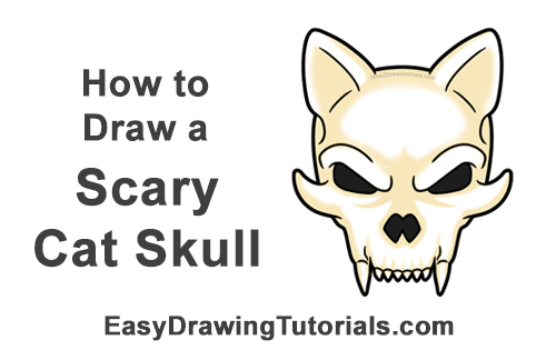 Draw a Creepy Halloween Cat Skull How to Draw Scary Cartoon Cat Skull Halloween