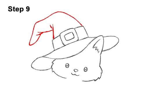 How to Draw Cute Cartoon Cat Kitten Witch Hat Halloween 9