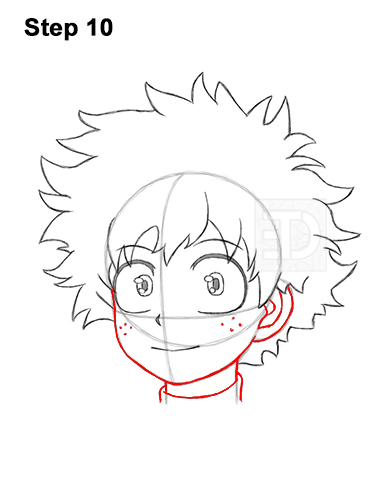 Draw Deku Izuku Midoriya Head 10 How to Draw Deku Izuku Midoriya Head My Hero Academia 10