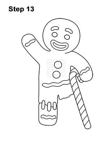 Draw Gingerbread Man Shrek 13 How to Draw Gingerbread Man Shrek Candy Cane 13