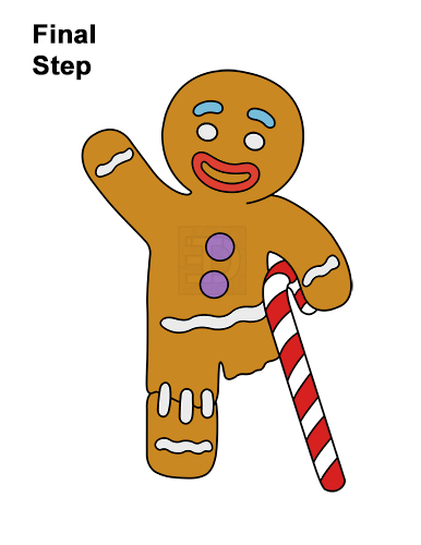 Draw Gingerbread Man Shrek How to Draw Gingerbread Man Shrek Candy Cane