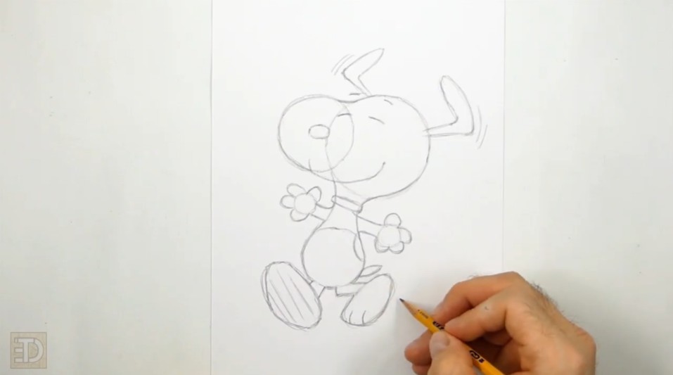 Finish Up the Body How to Draw Snoopy Ears Flapping Upward