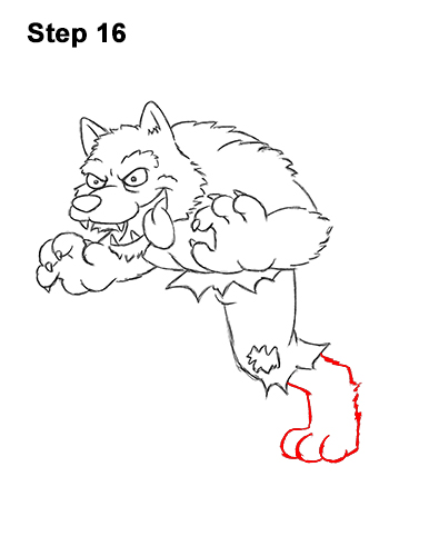 Draw a Cartoon Werewolf Wolf-Man 16 How to Draw Cartoon Werewolf Wolf Monster Halloween 16