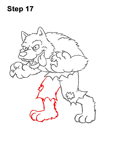 Draw a Cartoon Werewolf Wolf-Man 17 How to Draw Cartoon Werewolf Wolf Monster Halloween 17