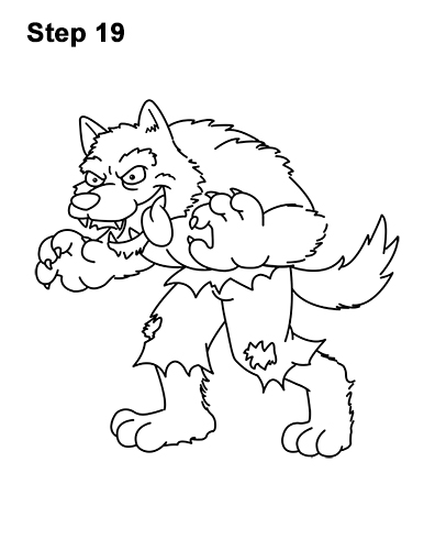Draw a Cartoon Werewolf Wolf-Man 19 How to Draw Cartoon Werewolf Wolf Monster Halloween 19