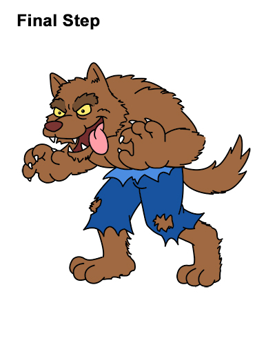 Draw a Cartoon Werewolf Wolf-Man How to Draw Cartoon Werewolf Wolf Monster Halloween