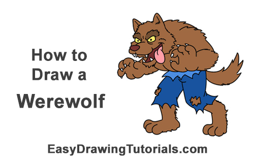 Draw a Cartoon Werewolf Wolf-Man How to Draw Cartoon Werewolf Wolf Monster Halloween