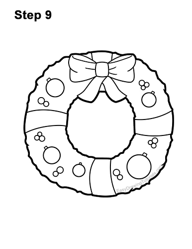 Draw a Christmas Wreath Ornaments 9 How to Draw a Christmas Wreath Bow 9