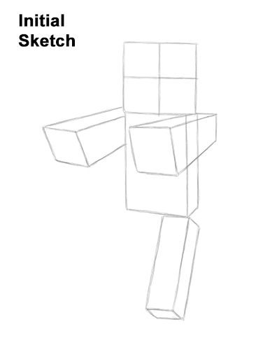 Draw Zombie Walking Minecraft Guidelines How to Draw Zombie Mob Minecraft Full Body Guides Lines